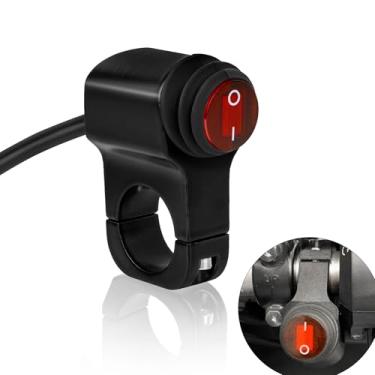 Imagem de PSLER Interruptor de motocicleta quadriciclo vermelho 12V DC à prova d'água - guidão de 7/8" (22 mm) - botão de pressão - normalmente aberto - 1 via - 1 unidade