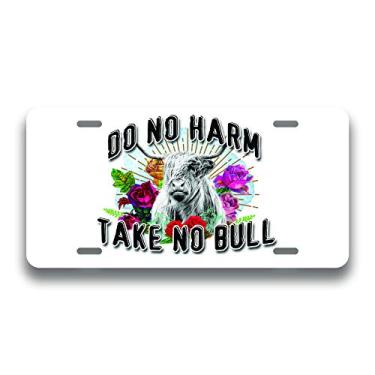 Imagem de Placa de licença frontal com estampa Do No Harm Take No Bull Flowers KCFP114