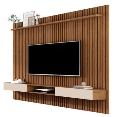 Imagem de Painel Com Nicho Ripado Amadeirado Para Sala 1.8x2m Venus Tv Até 72 - 