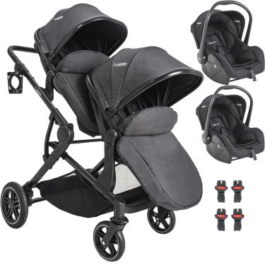 Imagem de Carrinho Moises Gemeos com 2 Bebe Conforto Kiddo Pair Grafite