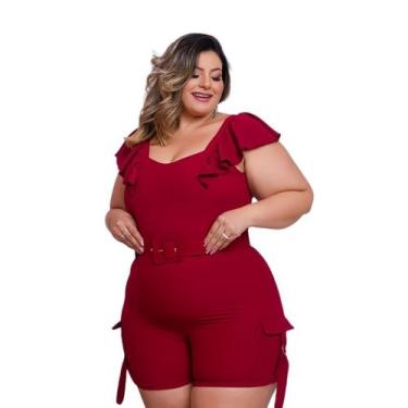 Imagem de Macaquinho Plus Size Manga Babado Bolso Lateral + Cinto 0542 - Bellucy