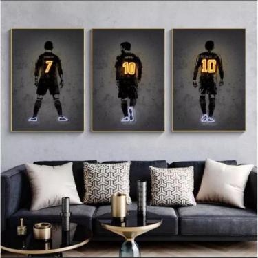 Imagem de Kit 3 Quadros Decorativos Arte Futebol Cr7, Messi, Neymar 120x60cm - C