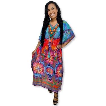 Imagem de Kaftan Longa Indiana Saída de Praia Estampada Luxo Boho Chic - Sarat M