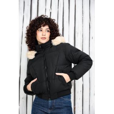 Imagem de Jaqueta Puffer De Microfibra Peluciada Feminina - Krayani, Preto, Mod0