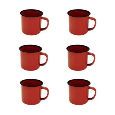 Imagem de Jogo 6 canecas esmaltada 8cm vermelha xícara café fazenda - YAZI