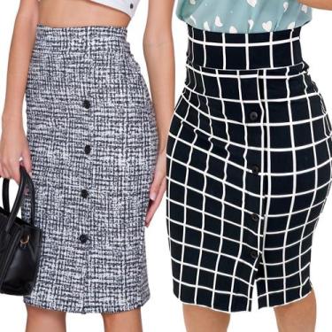 Imagem de Kit 2 Saias Lápis Midi Evangélica Com Fenda e Botões - Look Modas Octa