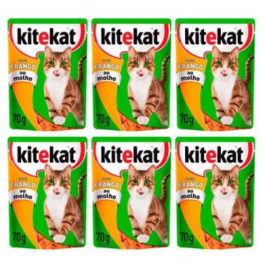 Imagem de Kit 6 Ração para Gatos KiteKat Adulto Sabor Frango ao Molho 70g