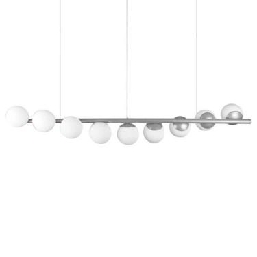 Imagem de Lustre Pendente Figo PRATA - 9 Globos Esfera de Vidro Branco - Trybo D