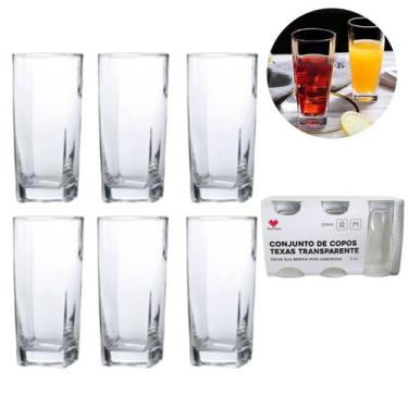 Imagem de Jogo 6 Copos Quadrado Vidro 320ml Água Drinks Sucos Premium - Praticas