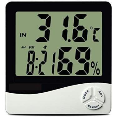 Imagem de Termo higrometro digital medidor de temperatura e umidade com relogio 
