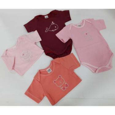 Imagem de Kit Com 4 Body Manga Curta Suedine Bebê Menina Ref. 620 - Maka Confecç