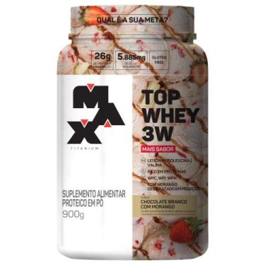 Imagem de Top Whey Mais Sabor Chocolate Branco com Morango - 900g - Max Titanium