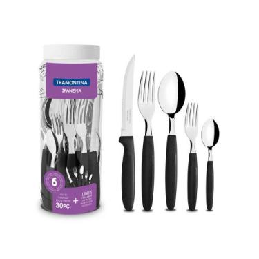 Imagem de Faqueiro Inox 30pc Ipanema Faca Garfo Colher Cabo Preto - Tramontina, 