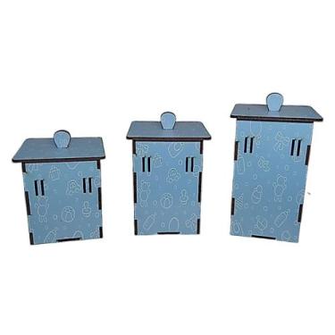 Imagem de Jogo 3 Potes Azul Bebê Passa Fita Kit Higienico Mdf Madeira Adesivado 