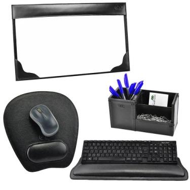 Imagem de Kit Organizador para Escritório NOWI em Couro Galvani, Preto