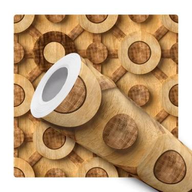 Imagem de Papel De Parede Adesivo Lavável Sala Circulos Madeira Bege Claro Marro