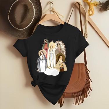 Imagem de Camiseta Feminina Country Cristã Religiosa Santinhas 100% Algodão - No