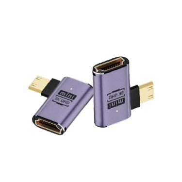 Imagem de Kework Pacote com 2 mini adaptadores HDMI UHD 8K, conversor de 48 Gbps 3D Mini HDMI versão 2.1, mini HDMI 2.1 macho de ângulo reto de 90 graus para HDMI 2.1 fêmea adaptador extensor, acoplador