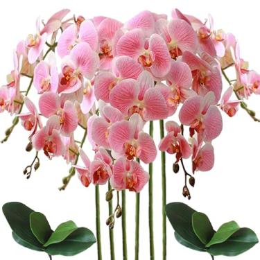 Imagem de Sumupa Phalaenopsis artificial, 6 peças, flores artificiais, orquídeas falsas, caule, plantas, 2 peças, para decoração (rosa)