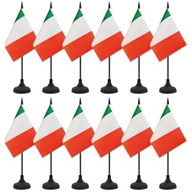 Imagem de Conjunto de 12 bandeiras de mesa da Itália, bandeira de mesa italiana, bandeira de mesa pequena em miniatura com mastro preto e base preta, sala de aula, decoração de mesa de reunião de escritórios