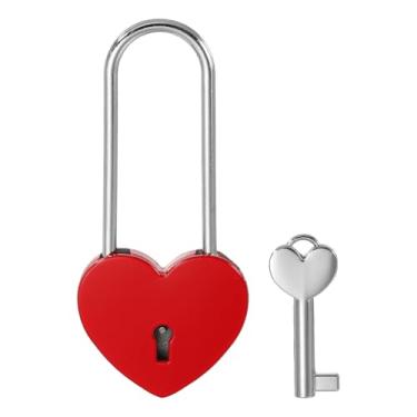 Imagem de PATIKIL Cadeado de coração de 10 cm Love Locks com conjunto de chaves, cadeado de coração único para casal desejando cadeado de amor para amante ponte aniversário diário caixa de cartão, vermelho