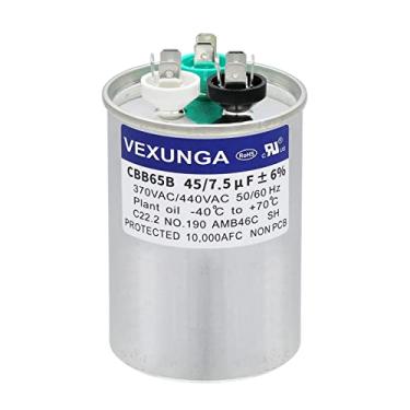 Imagem de VEXUNGA 45/7,5 Uf 45 + 7,5 Mfd 370 V Ou 440 V Partida Dupla Redonda Capacitor A/C Cbb65 Cbb65B Capacitores de Ar Condicionado para Unidade Ca Partida do Motor do Ventilador Ou Bomba de Calor Ou Conden