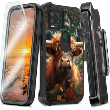 Imagem de Capa para Moto G Stylus 2021 5G com clipe de cinto, capa resistente e durável com suporte e protetor de tela, capa de proteção resistente a quedas para Moto G Stylus 2021 5G, vaca fofa