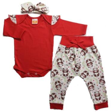 Imagem de Conjunto/kit Bebê Menina Body Tiara Calça - Mania de Mãe, Vermelho, P