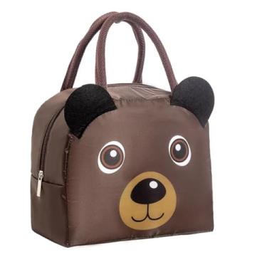 Imagem de Bolsa Térmica Infantil Fitness Viagem Animais 3D Menina Menino Impermeável Escolar Marmita Com Alça (Urso Fofo Marrom)