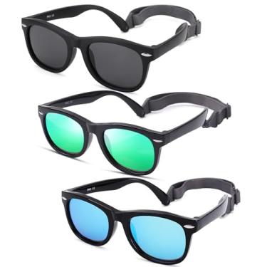 Imagem de Óculos de sol polarizados para bebês com alça - Óculos de sol infantis flexíveis inquebráveis para crianças de 0 a 24 meses (escuro/cinza + preto/azul + preto/verde) - pacote com 3