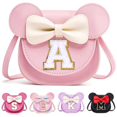 Imagem de ONECOCOA Presentes de aniversário para meninas, bolsa infantil, carteira para meninas, presente de aniversário transversal para meninas de 2, 3, 4, 5, 6, 7 anos, Rosa - Inicial branca, A