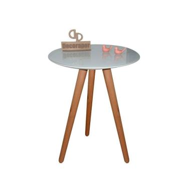 Imagem de Mesa De Canto Pés Palito Amadeirado Com Tampo Vidro 50cm Off White 70cm