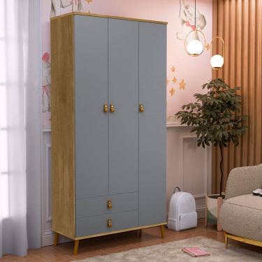 Imagem de Guarda-Roupa Infantil Jujuba 3 Portas 2 Gavetas Marrom/ Cinza