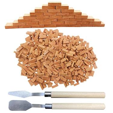 Imagem de Woohome Conjunto de montar de tijolos de parede vermelhos 500 peças, modelo de tijolos em miniatura 1:16, tijolos falsos com raspador para modelo de jardim de fadas