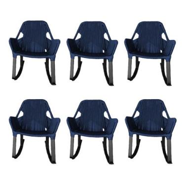 Imagem de Kit 6 Cadeiras de Balanço Athenas Corda Náutica Base em Alumínio Preto