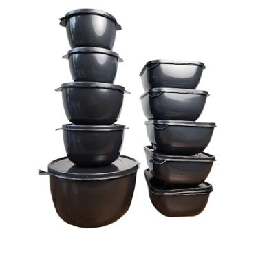 Imagem de Kit Potes Hermeticos De Plastico Quadrado redondo 10 Peças (preto)