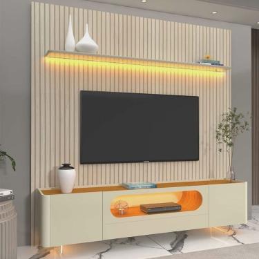 Imagem de Rack com Painel para TV até 85 Polegadas 1 Gaveta 2 Portas LED Pés Vidro 220cm Requinte Nobre