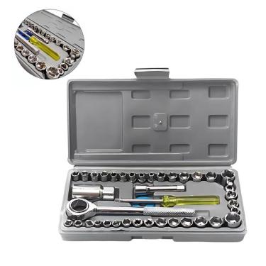 Imagem de Jogo Soquetes Sextavado Chaves Catraca Reversível - 40 Peças