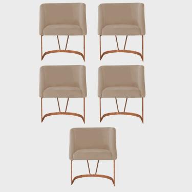 Imagem de Kit 05 Poltrona Cadeira Aurora Luxo Confort Industrial Ferro Bronze Veludo Marrom Capuccino - Ahz Móveis