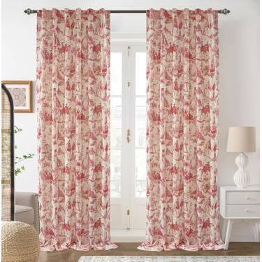 Imagem de DriftAway Cortinas de linho 100% blackout para quarto, camada dupla, quinta, país francês, vintage, estampado, com aba traseira forrada com som térmico, cortinas para sala de estar, 228 cm