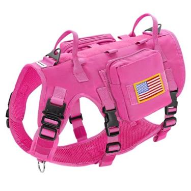 Imagem de Forestpaw Peitoral para cães de tamanho médio, tático com alça, sem puxão, estilo militar, colete para cães de serviço com bolsos ajustáveis para cães médios e grandes, rosa choque, peito 54,5 a 114