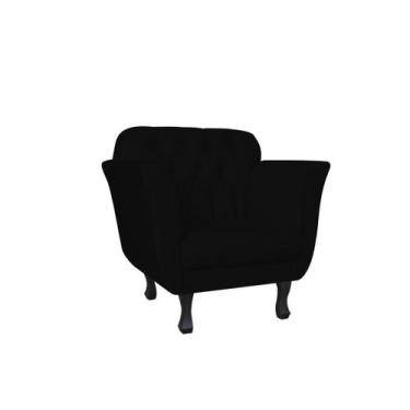 Imagem de Kit Namoradeira + 2 Poltronas Decorativa Dália Suede Preto Pés Madeira
