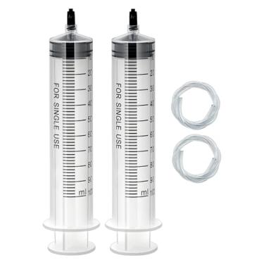 Imagem de Omawrf Pacote Com 2 Seringas Plásticas Estéreis De 100 Ml, Embalagem Individual (Sem Agulha), Seringas Luer Lock Com Tampa, Medição Para Laboratórios Científicos, Medição De Líquidos, Alimentação De