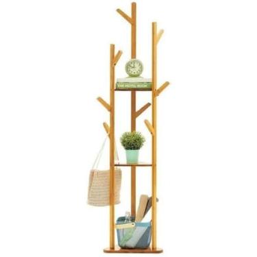 Imagem de Mancebo Cabideiro Bambu Chão Roupas Prateleira 165cm