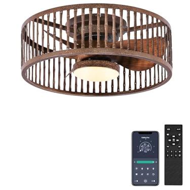 Imagem de Coolbull Ventilador De Teto Com Controle Remoto - Ventilador De Teto De Gaiola De Perfil Baixo Estilo Fazenda De 20 Polegadas, Sem Lâminas, 6 Velocidades, Reversível, Pequeno Ventilador Embutido Rús