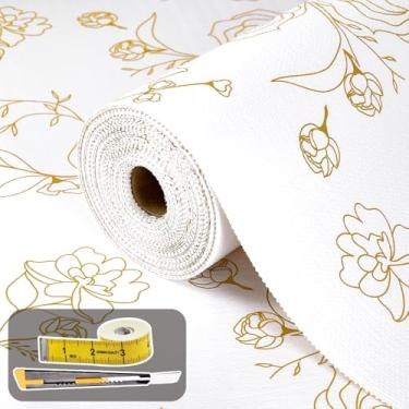 Imagem de Cismmy Forros De Prateleira Para Armários De Cozinha 12 Pol X 39,37 Pés, Forro De Gaveta Não Adesivo, Forro De Prateleira Espesso Com Estampa Floral Dourada, Papel Forte, Antiderrapante, Fácil De Li