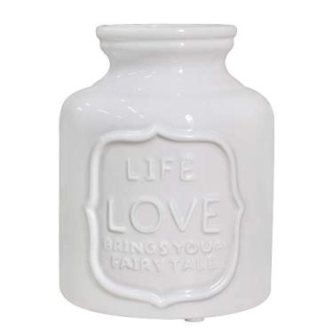Imagem de Fovasen French Style Country Love Flower Farmhouse Vase, White Ceramic Pencils Holder Milk Can Jug Vase Buckets Floral Centerpieces for Home Kitchen Festivals & Valentines Decorative Gift- 5.9" H