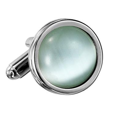 Imagem de Abotoaduras masculinas de aço inoxidável e opala criada em azul redondo e deslumbrante da Urban Jewelry (prata)
