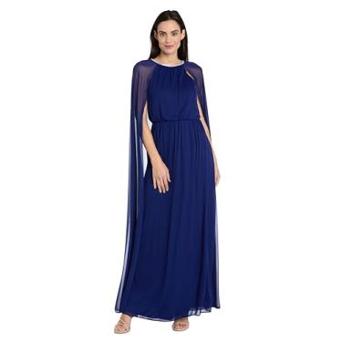 Imagem de Vestido longo de chiffon fosco com acabamento em strass e capa transparente, Azul elétrico, 44