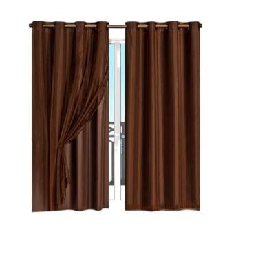 Imagem de Cortina Veda Luz Blackout Blecaute PVC Com Tecido Voil Para Janela e Porta(Marrom-280x160)